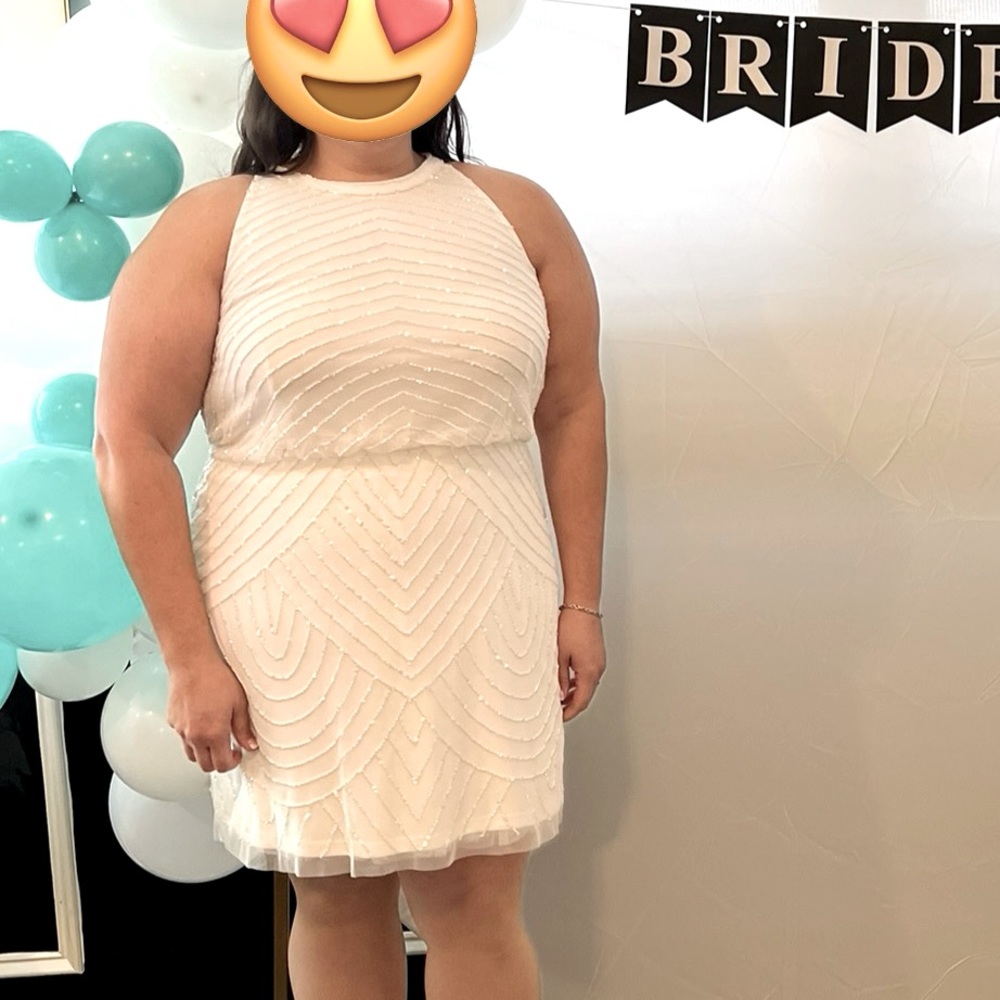 Adrianna Papell white deco cocktail dress bridal shower dress